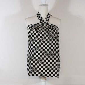 Cato Black and White Patterned Tie Neck Halter Top NWOT